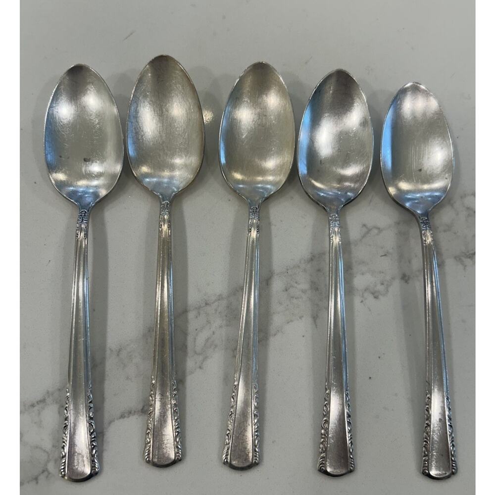 Vtg Set Of 6 Holmes & Edwards May Queen Spoons 6” Silverplate Inlaid IS